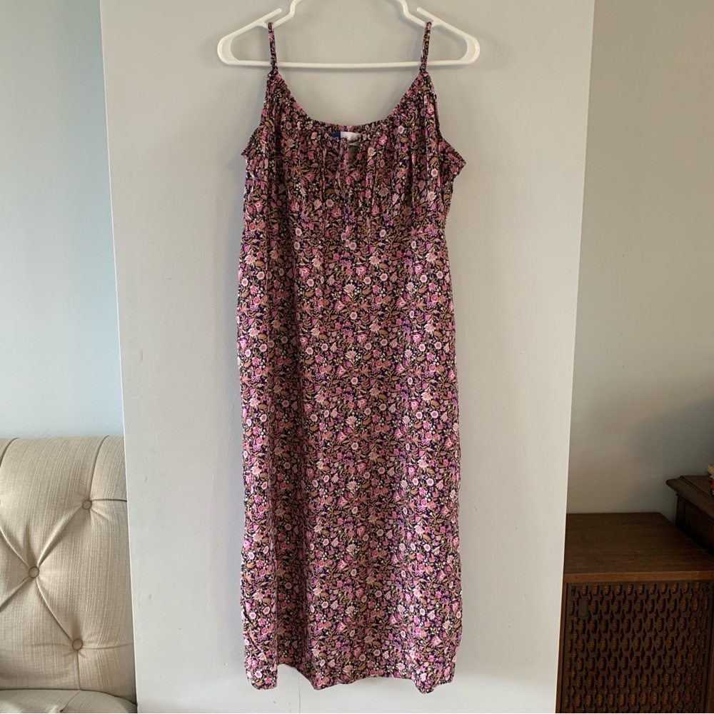 Floral Midi Dress Cami Pink Black Sleeveless Spaghetti Straps Old Navy Size XL